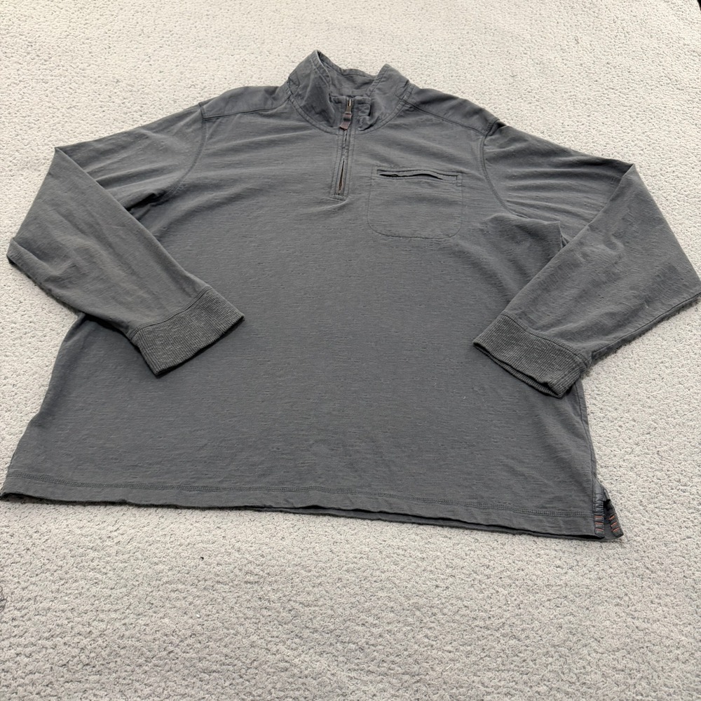 Eddie Bauer Shirt Mens 2XL Gray Cotton Slub Knit Quarter Zip Pullover